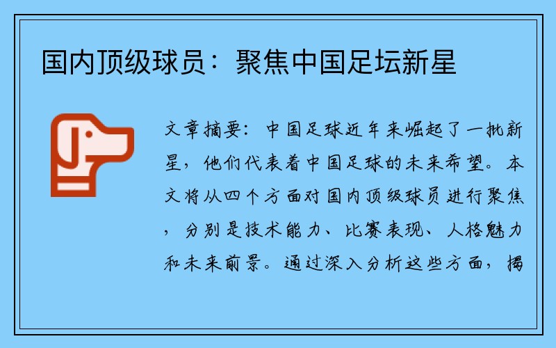 国内顶级球员：聚焦中国足坛新星