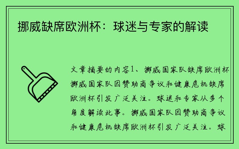 挪威缺席欧洲杯：球迷与专家的解读